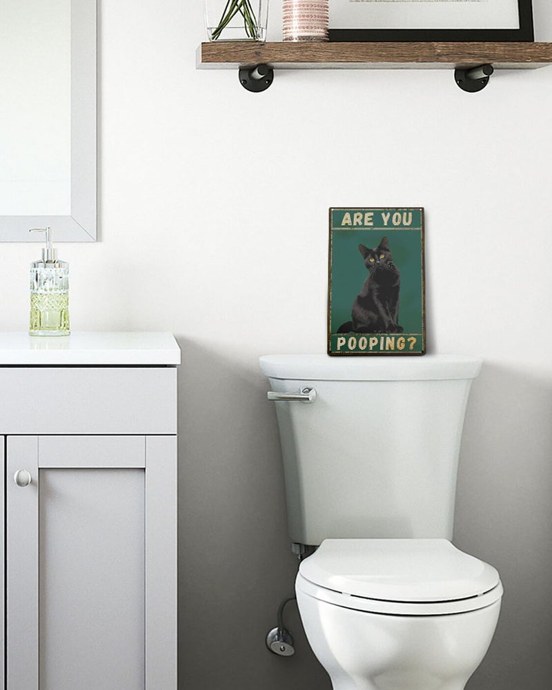 ALKB Funny Black Cat Sign Are You Pooping Metal Signs Black Cat Gift Vintage Bathroom Wall Decor 8 x 12 Inch - Image 4